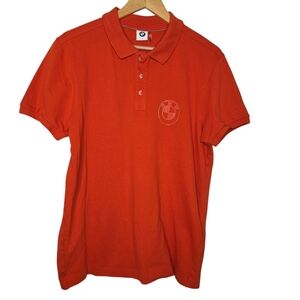 BMW Mens Orange Logo Cotton Blend Golf Polo Shirt Size Large